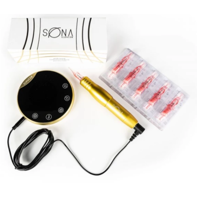 TATTOO-MASCHINE FÜR PERMANENT MAKE UP GLOVCON - SONA PEN GOLD COMPLETE SET: Qualitäts-Tattoo-Maschine eines Weltherstellers