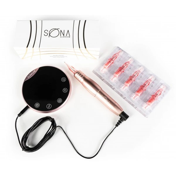 TATTOO-MASCHINE FÜR PERMANENT MAKE UP GLOVCON - SONA PEN PINK COMPLETE SET: Qualitäts-Tattoo-Maschine eines Weltherstellers