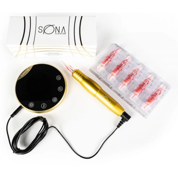 TATTOO-MASCHINE FÜR PERMANENT MAKE UP GLOVCON - SONA PEN GOLD COMPLETE SET: Qualitäts-Tattoo-Maschine eines Weltherstellers